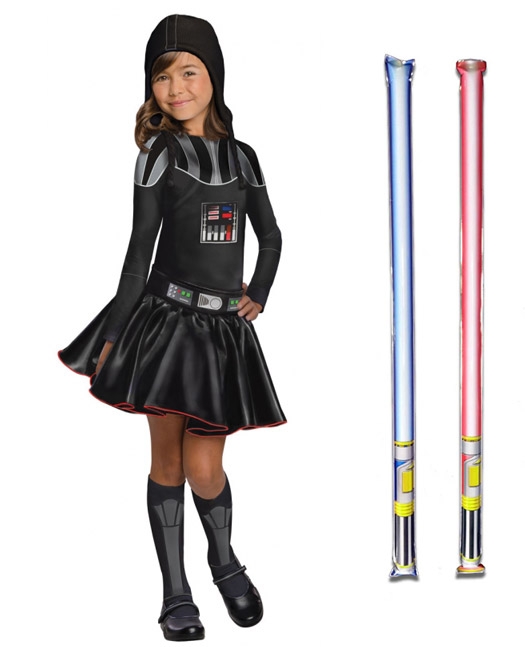 Star Wars Costume Child Darth Vader Dress - WITH x2 FREE LIGHTSABERS