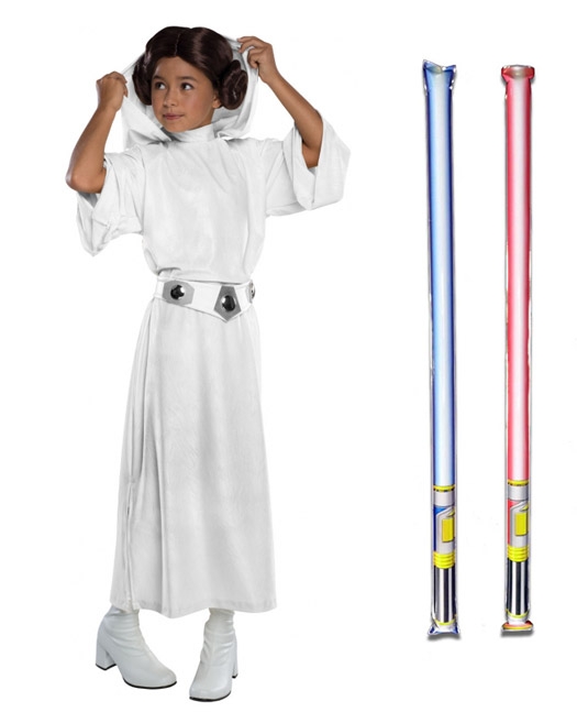 Star Wars Costume Child Deluxe Princess Leia - WITH x2 FREE LIGHTSABERS