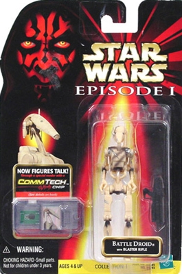 Star Wars Action Figure - Battle Droid with Blaster Rifle - Line / Stripe - Episode 1 - with CommTech Chip