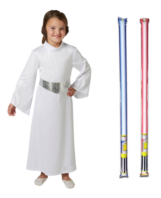 Star Wars Costume Child Basic Princess Leia - WITH x2 FREE LIGHTSABERS