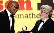 Samuel L.Jackson receives an award.