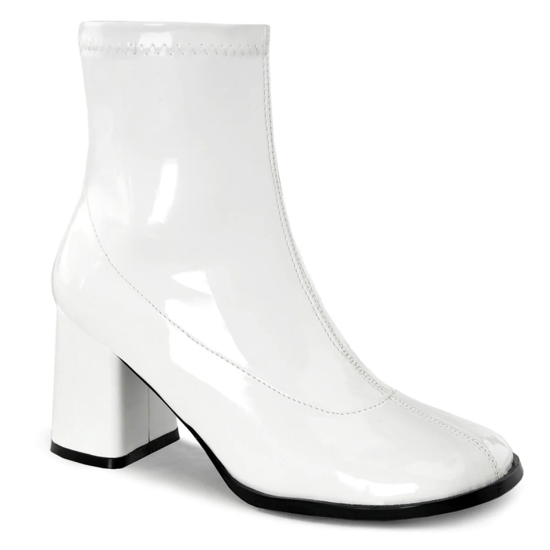 Ladies Princess Leia Ankle Boots - White - Patent - 3inch Heel