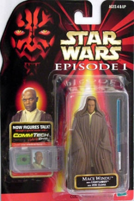 Star Wars Action Figure - Mace Windu with Lightsaber and Jedi Cloak - Episode 1 - with CommTech Chip