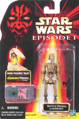 Star Wars Action Figure - Battle Droid with Blaster Rifle - Brown / Dirty - Episode 1 - with CommTech Chip