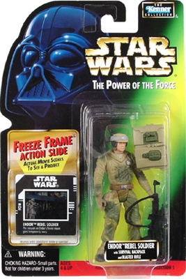 Star Wars Action Figure - Endor Rebel Soldier with Survival Back Pack and Blaster Rifle - Freeze Frame Action Slide