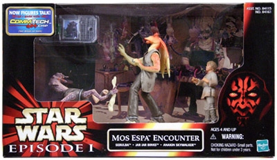 Star Wars Action Figure - Star Wars Episode 1 Mos Espa Encounter with Sebulba Jar Jar Binks and Anakin Skywalker Commtech Playset