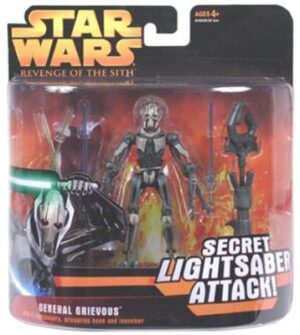 Star Wars Action Figure - General Grievous with 4 Light Sabers / Grappling Hook and Launcher - Deluxe Figure Set