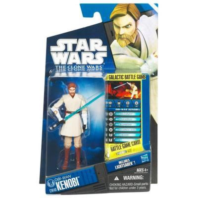 Star Wars Action Figure - Clone Wars - Obi-Wan Kenobi with Lightsaber inc. Battle Game Card