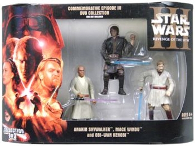 1282925807.jpg Star Wars Action Figure - Anakin Skywalker / Mace Windu / Obi Wan Kenobi x 3 - Exclusive Commemorative Episode III DVD Collection figures (dvd not included)