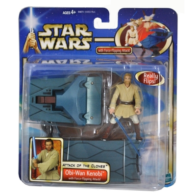 Star Wars Action Figure Playset - Obi-Wan Kenobi with Force-Flipping Attack - Attack of the Clones - Saga Collection