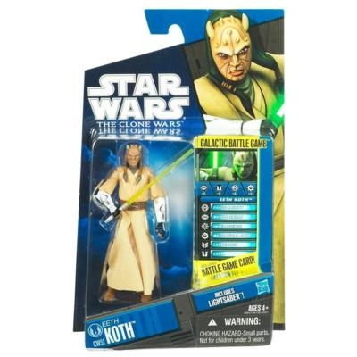 Star Wars Action Figure - Clone Wars - Eeth Koth with Lightsaber inc. Battle Game Card