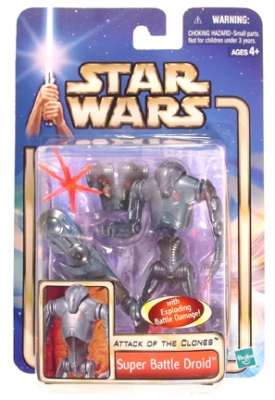 Star Wars Action Figures - Super Battle Droid with Exploding Battle Damage - Attack of the Clones - Saga Collection