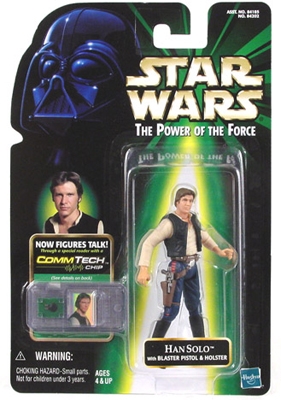 Star Wars Action Figure - Han Solo - with Blaster Pistol and Holster (large bubble / holo chip) - CommTech Chip