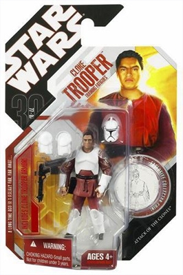 Star Wars Action Figure - 30th Clone Trooper Training Fatigues - Attack of the Clones - Exclusive Collector Coin - 30th Anniversary