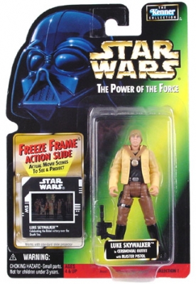 Star Wars Action Figure - Luke Skywalker in Ceremonial Outfit with Blaster Pistol - Freeze Frame Action Slide