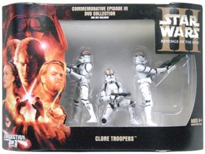 581441885.jpg Star Wars Action Figure - Clonetroopers x 3 - Exclusive Commemorative Episode III DVD Collection figures (dvd not included)