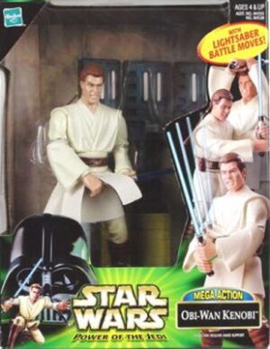 Star Wars Action Figure - Obi Wan Kenobi Deluxe Figure with Mega Action - Power of the Jedi