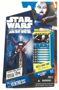 Star Wars Action Figure - Clone Wars - Asajj Ventress with Connecting Hilts inc. Battle Game Card