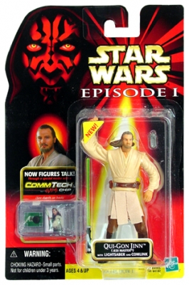 Star Wars Action Figure - Qui-Gon Jinn - Jedi Master with Lightsaber and Comlink - Episode 1 - with CommTech Chip