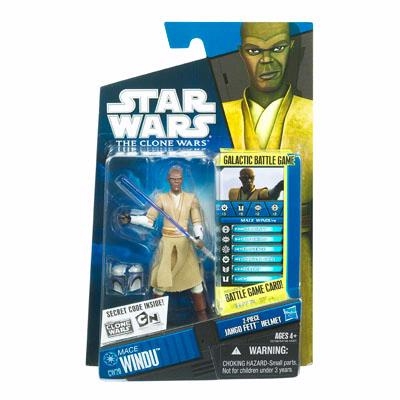 878852637.jpg Star Wars Action Figure - Clone Wars - Mace Windu with Jango Fett Helmet inc. Battle Game Card
