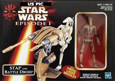 979029881.jpg Star Wars Action Figure - Stap & Battle Droid - with Laser Firing Missiles - Episode 1